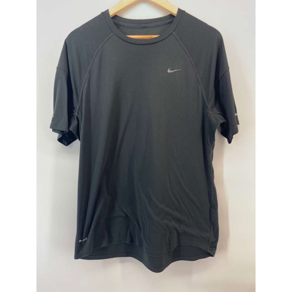 Nike Mens Dri-FIT Running Shirt Black Short Sleeve Crew Neck L Athletic Sporty